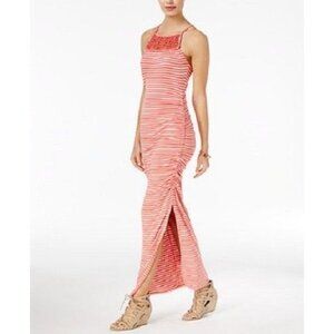 Jessica Simpson Coral/White Striped Tessanne Crochet-Trim Maxi Dress Size Large